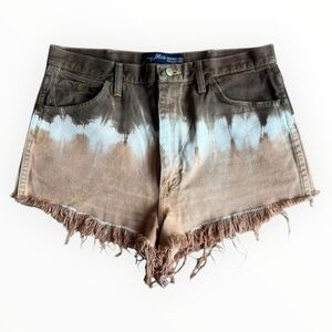 Wrangler Jean Shorts Womens 33 Brown Tie Dye Cut Off Booty Denim Rodeo Cowgirl